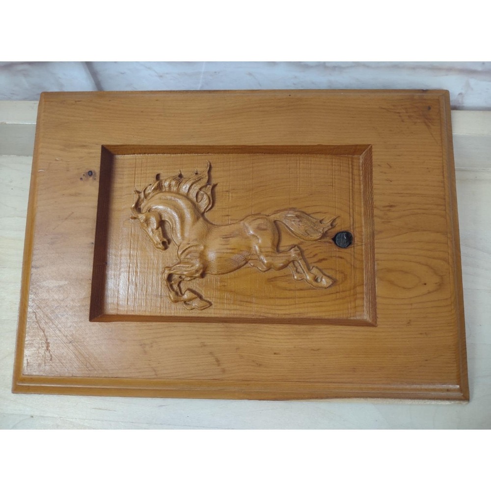 Wooden Relief Carved Bucking Horse Wall Art Decoration 11 x 8" Western Signed